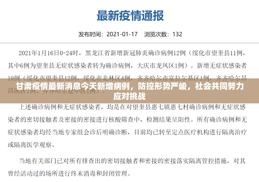甘肃疫情最新消息今天新增病例，防控形势严峻，社会共同努力应对挑战